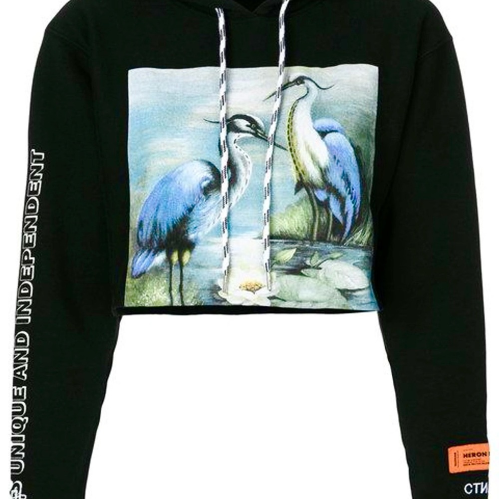 HERON PRESTON NWOT Women’s Blue Heron’s Cropped Hoodie In Black